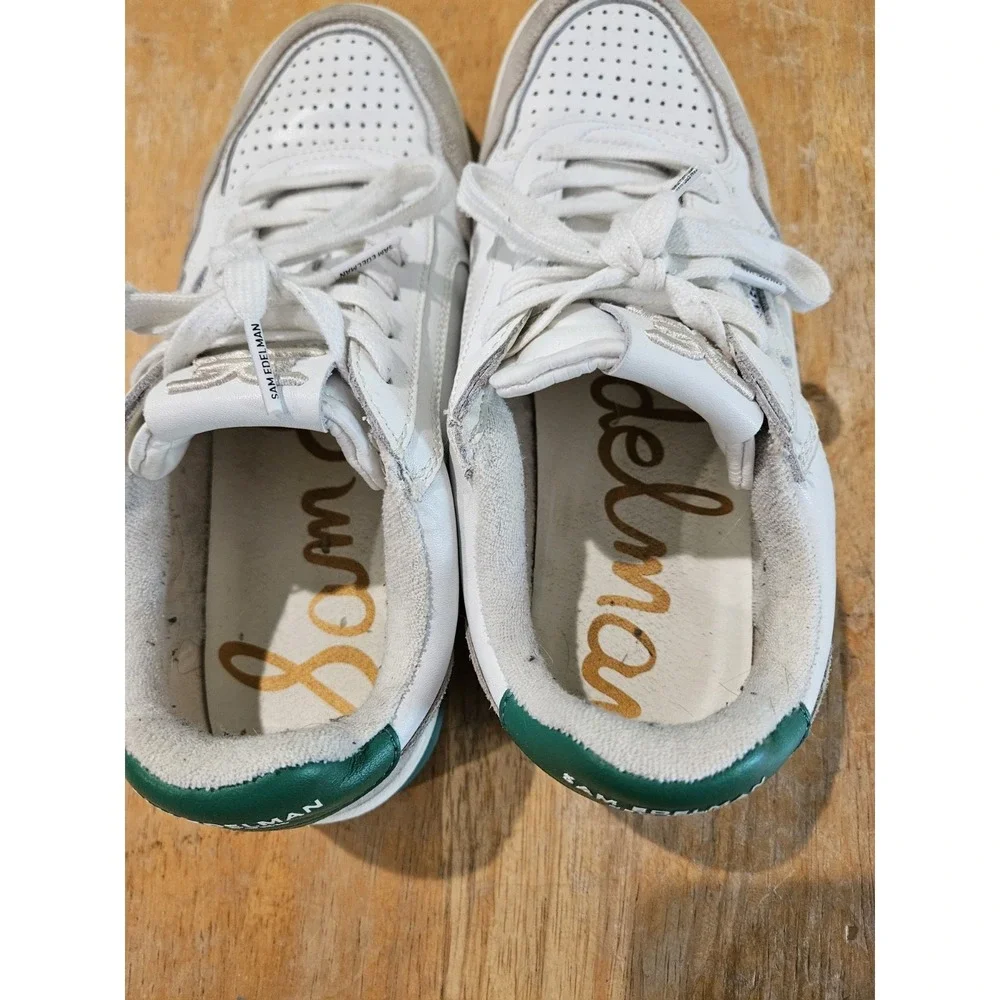 Sam‎ Edelman Womens Size 9 White Green Leather Lace Up Sneakers Casual Low Top